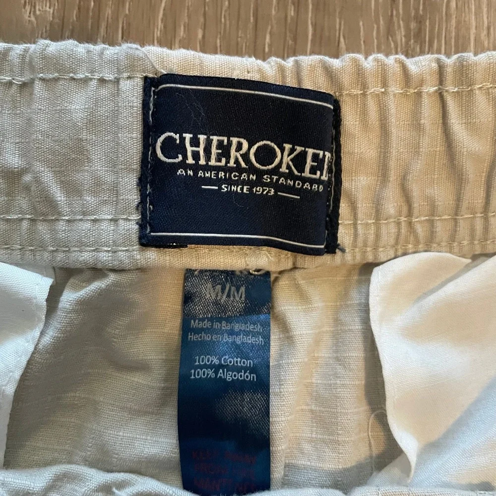 Cherokee Mens Jogger Pants Size Medium Tan Cotton Ripstop Cargo Utility Casual